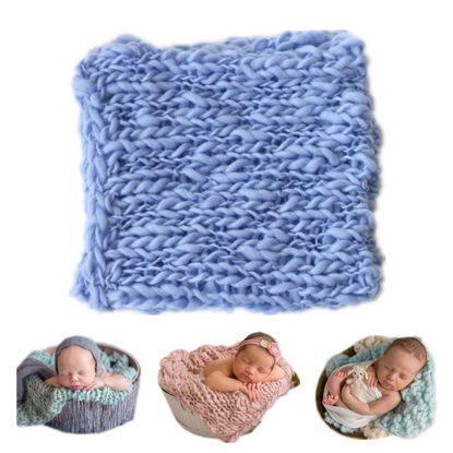 Picture of Coberllus Newborn Baby Photo Props Blanket Handmade Knitted Twist Wrap Posing Aid Backdrops for Boy Girls Photography Shoot (Blue)