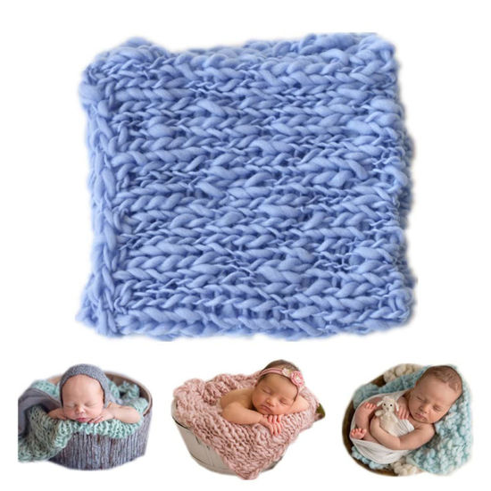 Picture of Coberllus Newborn Baby Photo Props Blanket Handmade Knitted Twist Wrap Posing Aid Backdrops for Boy Girls Photography Shoot (Blue)
