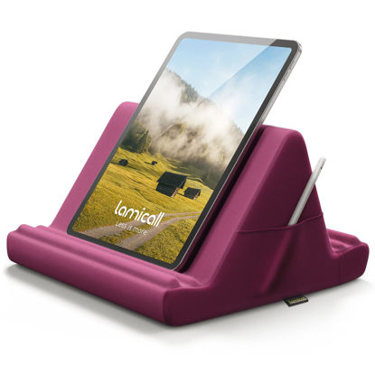 Picture of Lamicall Tablet Pillow Stand, Tablet Holder for Bed - Pillow Soft Pad Holder for Lap with Pocket & 4 Viewing Angles, for iPad Pro 12.9, 11, Air, Mini, Kindle, 4-13" Phone and Tablet, Purplish Red