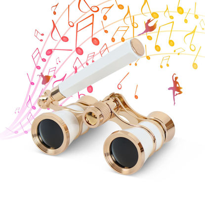 Picture of Aomekie Opera Glasses Binoculars 3X25 Theater Glasses Lorgnette Mini Binocular Compact with Handle for Adults Kids Women in Musical Concert（White）