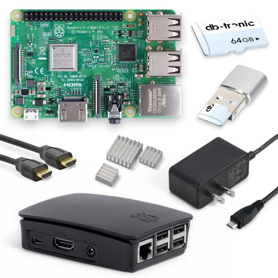 Picture of Raspberry Pi 3 B Starter Kit | Power Supply | Case | 64GB SD Card | HDMI Cable 1m | USB Card Reader | Heat Sink | Raspberry Pi 3 B 1GB RAM
