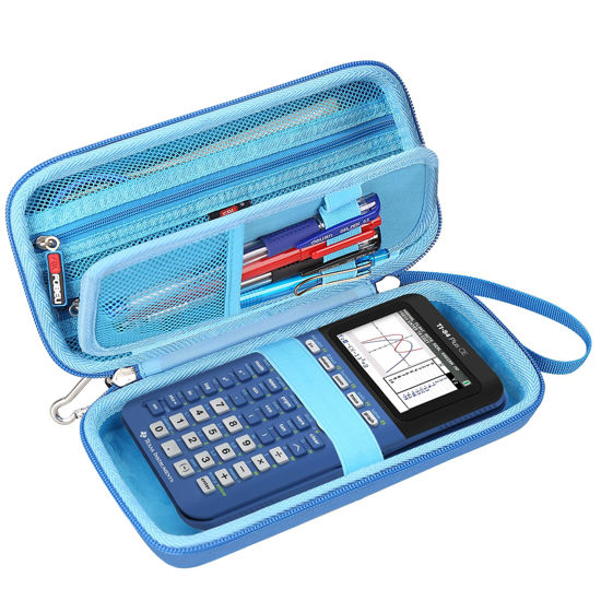Picture of FBLFOBELI Hard Case for Texas Instruments TI-84 Plus CE/TI-84 Plus/TI-83 Plus/Casio fx-9750GIII Color Graphing Calculator, Mesh Pocket for Pens, Cables and Other Accessories (Case Only) (Blue)