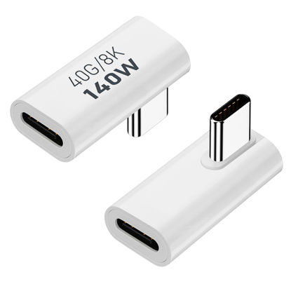 Picture of AreMe 2 Pack USB C Male to Female Adapter, 90 Degree Right Angle Type C Extender Support 140W, 40Gbps, 8K@60Hz for Thunderbolt 4/3, MacBook Pro/Air, Laptop, Phones and More Type C Devices (White)