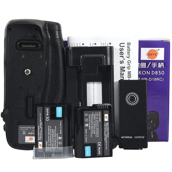 Picture of DSTE Replacement for Pro IR Remote Control MB-D18 Vertical Battery Grip + 2PCS EN-EL15 Battery Compatible with Nikon D850 Digital Camera