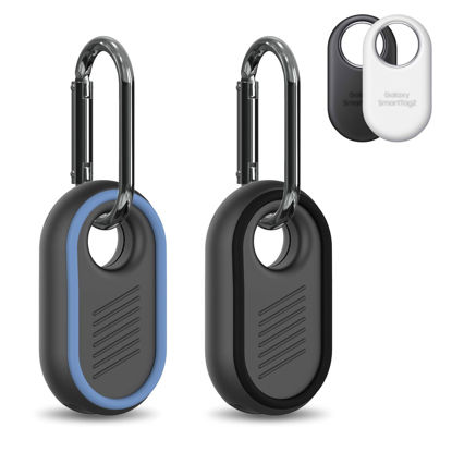 Picture of 2 Pack Compatible for Samsung Galaxy SmartTag2 Case, Rugged Full Protective Anti-Slip Soft Silicone Case for Galaxy Smart Tag 2 with Key Ring, for Keys, Wallet, Luggage, Pets (Black & Blue)