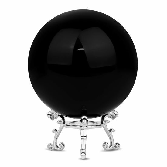 Picture of MerryNine 80mm/3.15" Top K9 Crystal Ball with Stylish Metallic Stand and Microfiber Clean Cloth, Decorative and Photography Accessory (Obsidian Black)