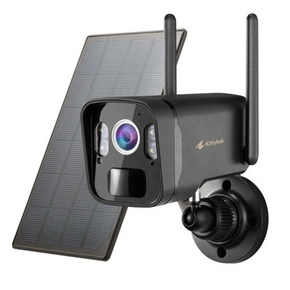Picture of Kittyhok 2K Solar Security Camera Outdoor, 4MP Black FHD Wireless Security Camera, Solar Powered, Forever Power, Smart Detection, Night Vision, Spotlight, Weatherproof for Home Surveillance