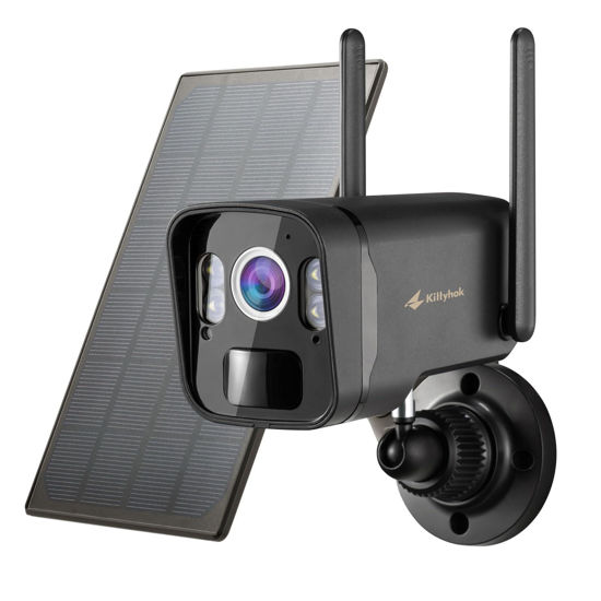 Picture of Kittyhok 2K Solar Security Camera Outdoor, 4MP Black FHD Wireless Security Camera, Solar Powered, Forever Power, Smart Detection, Night Vision, Spotlight, Weatherproof for Home Surveillance