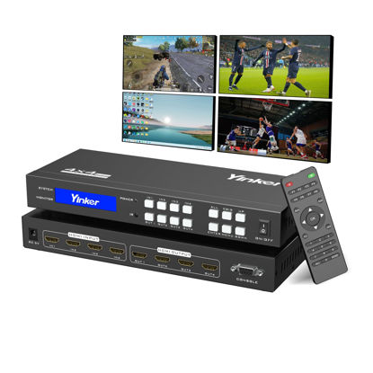 Picture of Yinker 4K HDMI Matrix Switch 4x4, 4K@30Hz HDMI Matrix Switcher Splitter 4 in 4 Out with Backlit Button, Support HDCP EDID Management RS232 Control