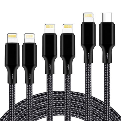 Picture of cugunu USB C to Lightning Cable 5 Pack 3/3/6/6/10FT iPhone Charger Apple MFi Certified Power Delivery Fast Charging Cord Compatible with iPhone 14/13/12/11/XS/XR/X/8 - Black