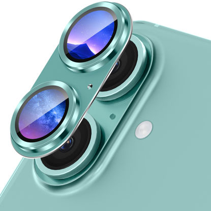 Picture of Suoman for iPhone 16 Camera Lens Protector /16 Plus Camera Lens Protector,[Unobstructed Flash] [2-in-1 lens cover] Metal Frosted Camera Lens Protector for 16/16 Plus - Teal