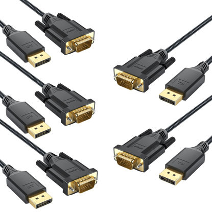Picture of DteeDck DisplayPort to VGA Cable 3ft 5 Pack, DP Display Port to VGA Adapter Cable Converter Male to Male Braided Cord for Monitor Desktop Laptop Display Projector HDTV