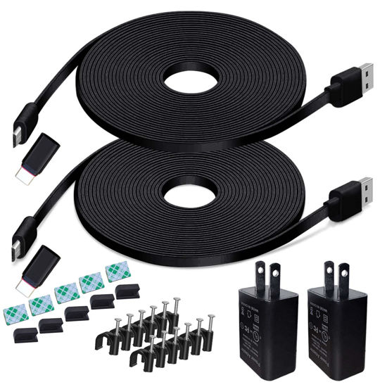 Picture of 26FT Power Extension Cable Charger for Blink Outdoor 4(4th Gen)/(3rd Gen)/XT2,Wyze Cam v3/v3 Pro/v4,Ring Spotlight Cam Plus/Pro,Arlo Essential 2K,Micro USB & Type C Power Cord and Adapter(Black,2Pack)