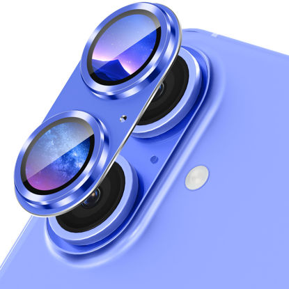 Picture of Suoman for iPhone 16 Camera Lens Protector /16 Plus Camera Lens Protector,[Unobstructed Flash] [2-in-1 lens cover] Metal Frosted Camera Lens Protector for 16/16 Plus - Ultramarine