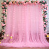 Picture of Pink Tulle Backdrop Curtains with Lights String for Parites 10ft×8ft Wrinkle Free Pink Sheer Sparkle Backdrop Curtains for Baby Shower Girls Bridal Shower Birthday Party Photo Shoot Decorations