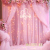 Picture of Pink Tulle Backdrop Curtains with Lights String for Parites 10ft×8ft Wrinkle Free Pink Sheer Sparkle Backdrop Curtains for Baby Shower Girls Bridal Shower Birthday Party Photo Shoot Decorations