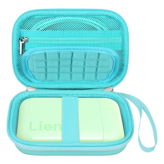 Picture of Elonbo Carrying Case for Liene 2x3” Photo Printer, Portable Instant Printer Travel Holder, Mini Picture Printer Bag. Mesh Pocket Fits Photo Paper, Cable. Green+Inside Green