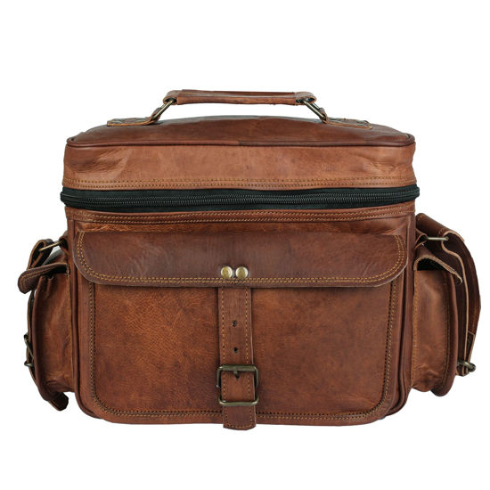 Picture of Leather Messenger Bag for Camera - Vintage Shoulder Satchel Camera Bag for DSLR, Canon, Nikon, Fuji Cameras - Travel, Portable Photography Bag
