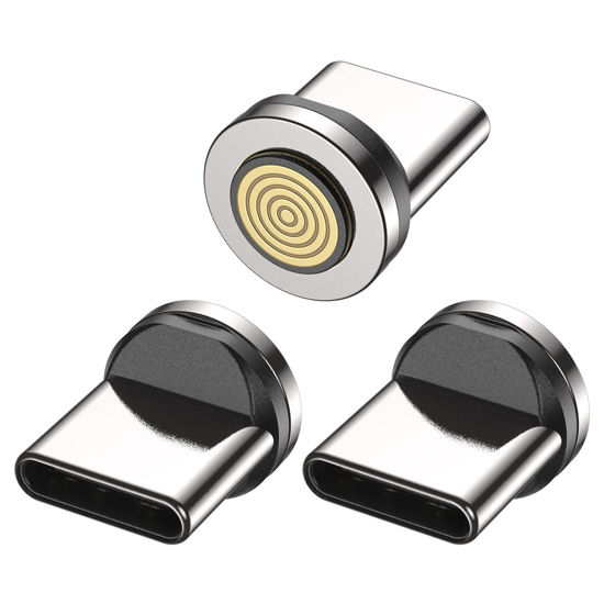 Picture of AUFU 60W/100W 9 Pin USB C Magnetic Connector/Tip/Heads (3-Pack), 360° Rotating Magnetic Phone Adapter Connector for USB C, Type C