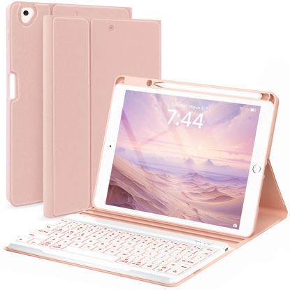 Picture of OPAKIT Keyboard Case for iPad 9th/8th/7th Generation, 7-Color Backlit Detachable Bluetooth Keyboard and Pencil Holder, for 10.2'' 2021, 2019, Air 3rd, Pro 10.5'', Rose Gold