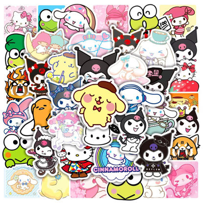 Picture of JXJMYU 50pcs Cute Kawaii San-Rio Kuro mi Me lody Cinnamo roll Stickers for Skateboard Trunk Laptop Computer Water Bottles Car Teens Boys Girls Decal Waterproof Sticker