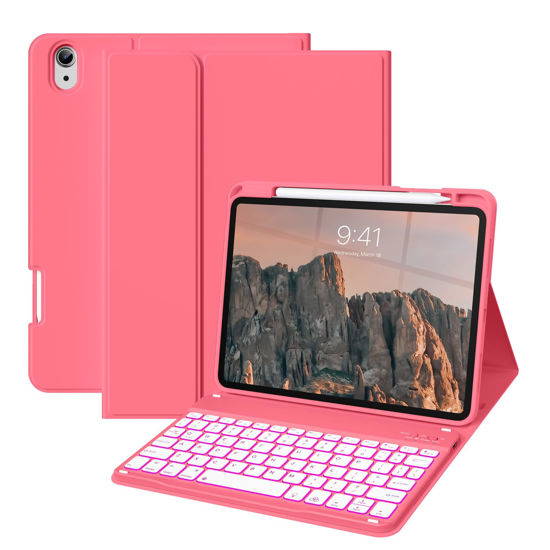 Picture of BQDIYOO Case for iPad 10th Generation with Keyboard, 10.9 inch 7 Colors Backlit Wireless Bluetooth Keyboard Case with Pencil Holder, Auto Wake/Sleep Cover for iPad 10th Gen 2022(Red)