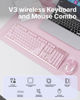 Picture of SEUNKWANG EWEADN V3 Wireless Keyboard and Mouse with Single Backlit, Metal Panel, Bluetooth/2.4G Rechargeable Computer Keyboard and Mouse Combo Silent Lighted Full Size Cute Keyboard-Pink