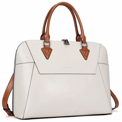 Picture of BOSTANTEN Briefcase for Women Leather 15.6 inch Laptop Shoulder Bag Office Work Crossbody Handbag Beige-White