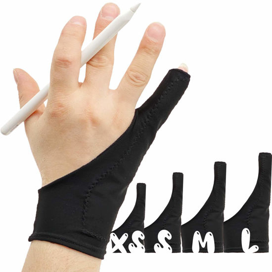 Picture of AKX Artist Glove Medium - 2 Pack Palm Rejection Drawing Glove for Graphic Tablet, iPad - Smudge Guard, 1 Finger, Elastic Lycra, Fingerless Glove, Good for Left and Right Hand, Black | AK-010