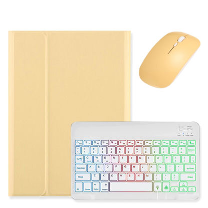 Picture of kaidisen Backlit keyboard for iPad 9th 8th 7th Generation iPad Air 3rd Gen/iPad Pro 10.5 Keyboard Case with Mouse, Detachable Backlight Color Keyboard Case,Yellow+White