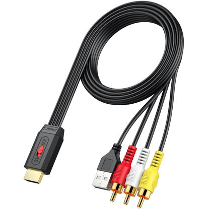 Picture of Neoteck RCA to HDMI Converter 150cm/5ft RCA to HDMI Cable Supports 16:9/4:3 Conversion Built-in RCA Cable for Vintage Movies or Life Videos Plug and Play Widely Used in DVD VCR Player-Male RCA Input