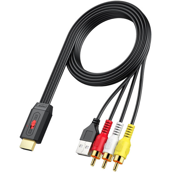 Picture of Neoteck RCA to HDMI Converter 150cm/5ft RCA to HDMI Cable Supports 16:9/4:3 Conversion Built-in RCA Cable for Vintage Movies or Life Videos Plug and Play Widely Used in DVD VCR Player-Male RCA Input