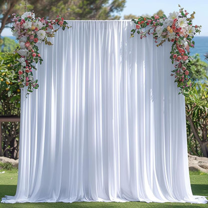 Picture of 10x10ft Wrinkle Free White Backdrop Curtain for Parties Soft Fabric Drapes Wedding White Curtain Backdrop for Birthday Party Decorations Background for Photography 5x10ft, 2 Panels