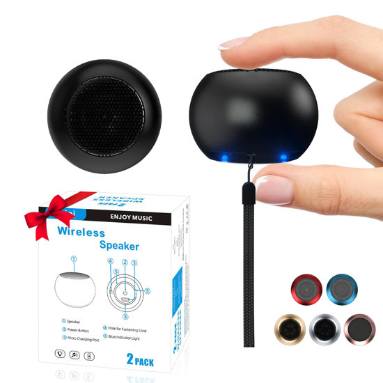 Picture of AUKSKY 2Pack Portable Mini Speaker, Bluetooth Tiny Speaker,Wireless Micro Speaker for Phone/PC/Tablet, Rechargeable Battery, Built-in Microphone, Cute Mini Speaker with Strap to Carry, Black