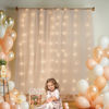 Picture of 10x10ft Champagne Tulle Backdrop Curtain with Lights String for Parites, Sheer Backdrop Curtains for Wedding Baby Shower Birthday Party Photo Shoot Decorations