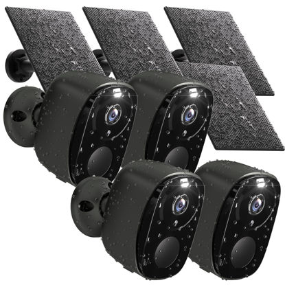 Picture of Security Cameras Wireless Outdoor 4Pack, 2k WiFi Cameras for Home Security with Solar Panel Battery Powered.AI Motion Siren, Color Night Vision, Spotlight, Waterproof, Cloud/SD Storage,Works/Alexa