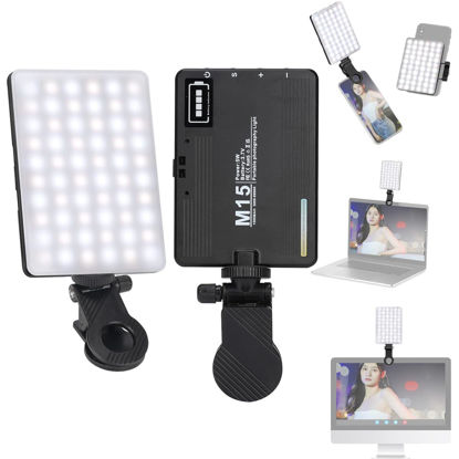 Picture of LED Camera Light, Portable Photography Video Lights Selfie Light for iPhone,Warm and Cool 3 Colors 3000-9900K, 72pcs Beads, with Cell Phone Clip, with 1/4 Standard Screw, 1500mAh Rechargeable CRI 80