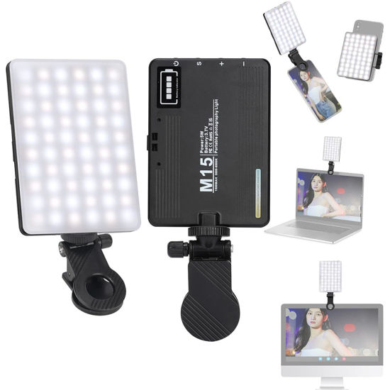 Picture of LED Camera Light, Portable Photography Video Lights Selfie Light for iPhone,Warm and Cool 3 Colors 3000-9900K, 72pcs Beads, with Cell Phone Clip, with 1/4 Standard Screw, 1500mAh Rechargeable CRI 80
