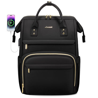 Picture of LOVEVOOK Laptop Backpack for Women,17 Inch Professional Womens Travel Backpack Purse Computer Laptop Bag Nurse Teacher Backpack,Waterproof College Work Bags Carry on Back Pack with USB Port,Black