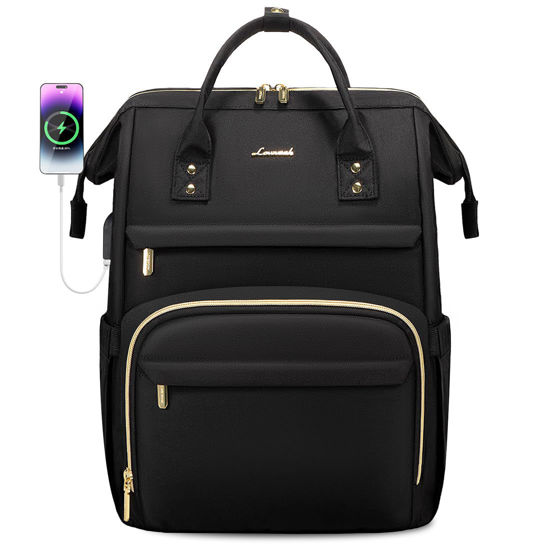 Picture of LOVEVOOK Laptop Backpack for Women,17 Inch Professional Womens Travel Backpack Purse Computer Laptop Bag Nurse Teacher Backpack,Waterproof College Work Bags Carry on Back Pack with USB Port,Black