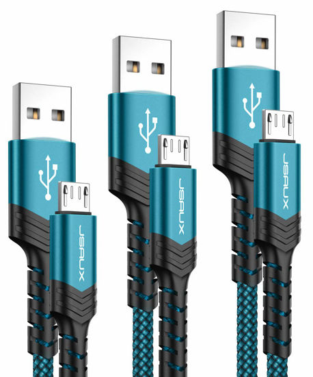 Picture of JSAUX Micro USB Charger Cable, (3-Pack 3.3ft+6.6ft+10ft) Android Charger Micro USB to USB A Nylon Braided Cord Compatible with Samsung Galaxy S6 S7 Edge Note 5, Kindle and More-Green
