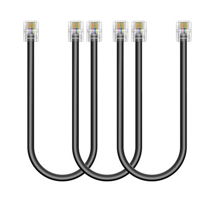 Picture of Ubramac 3Pack Phone Telephone Extension Cord 6 inch Cable Line with Standard RJ11 6P4C Plugs for Landline Phone and Fax (3, Black, 1FT)