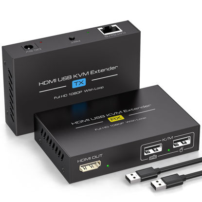 Picture of PVBCTCSID 394ft/120M HDMI KVM USB Extender Over Ethernet 1080P HDMI and USB Extender for Remote Control of Monitor and Keyboard Mouse with Loop Out Function