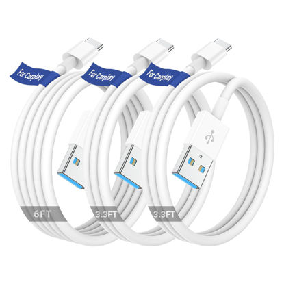 Picture of Car Carplay Cable for Apple iPhone 16 15 Pro Plus Max Plus, [3-Pack,3.3FT+3.3FT+6FT] USB A to USB C for Carplay USB C Cord, USB C Cable for iPad Pro/Air/Mini,Samsung Galaxy Car Charger Cable Cord