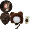 Picture of Zeroest Baby Photography Props Bear Hats Blanket Newborn Photo Shoot Outfits Infant Photos Hat Wrap (Coffee)