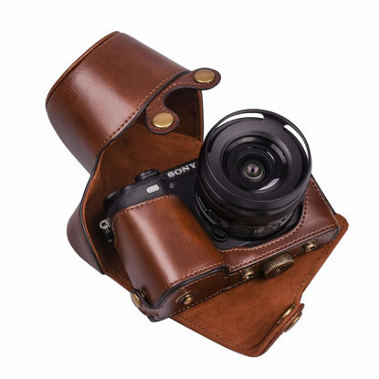 Picture of Hargedis XEVN for sony a6400 case,for sony a6300 case,Premium PU Full Body Leather Camera Case Bag for sony alpha a6300 a6000 a6100 a6400 Fit 16-50mm Lens with camera Shoulder Strap(Coffee)