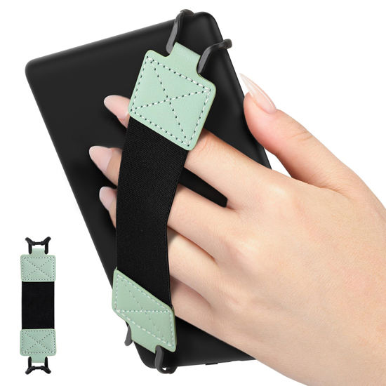 Picture of MoKo Security Hand-Strap for 6-8" Kindle eReader Fire Tablet - Kindle/Kobo/Voyaga/Lenovo/Sony Kindle E-Book Tablet, Elastic Versatile Hand Strap Lightweight Finger Grip Holder, Black Belt, Mint Green
