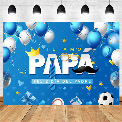 Picture of LTLYH 7x5ft Father's Day Photography Backdrop Spanish El Mejor Papá Del Mundo Backdrop I Love Dad Decoration Feliz Día Del Padre Party Decor Father's Day Banner Backdrops for Photography 266