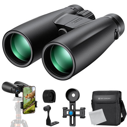 Picture of K&F Concept® 12X50 Binoculars Telescope with Smartphone Adapter, Tripod Adapter, Cleaning Cloth, FMC Lens BAK4 Prism for Adults Kids, HD Binoculars for Bird Watching Hunting Hiking Camping Travelling