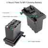 Picture of KOCACKOO fully decoded V-mount battery to NP-F series Dummy Battery Conversion Adapter Plate. Used to provide longer power supply for Sony L-series/NP-F camcorders or other devices by V-mount battery.